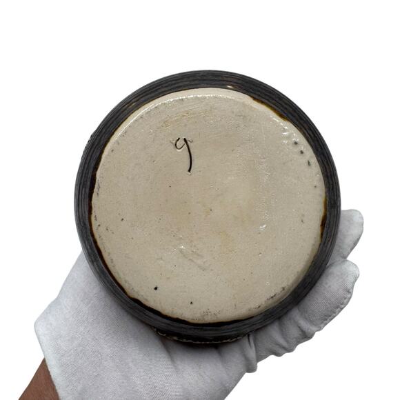 Vintage German Salt Glaze Stoneware Jug w/ Pewter Lid 6.5” Coat of Arms Marked 9 - Picture 4 of 16